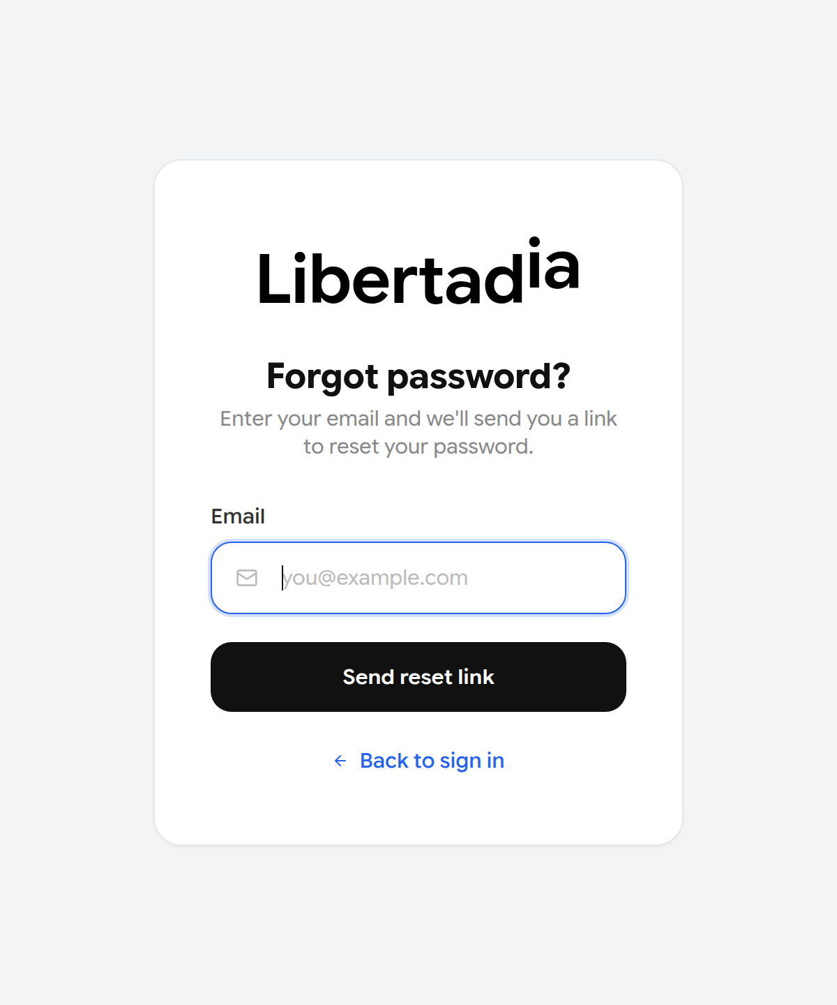 Forgot password page with an email field and Send reset link button