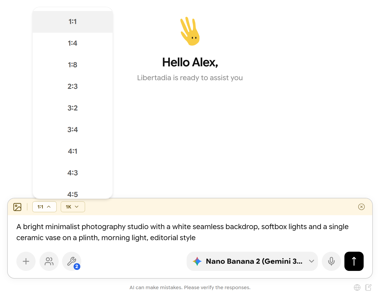 Aspect ratio list with options from 1:1 to 21:9