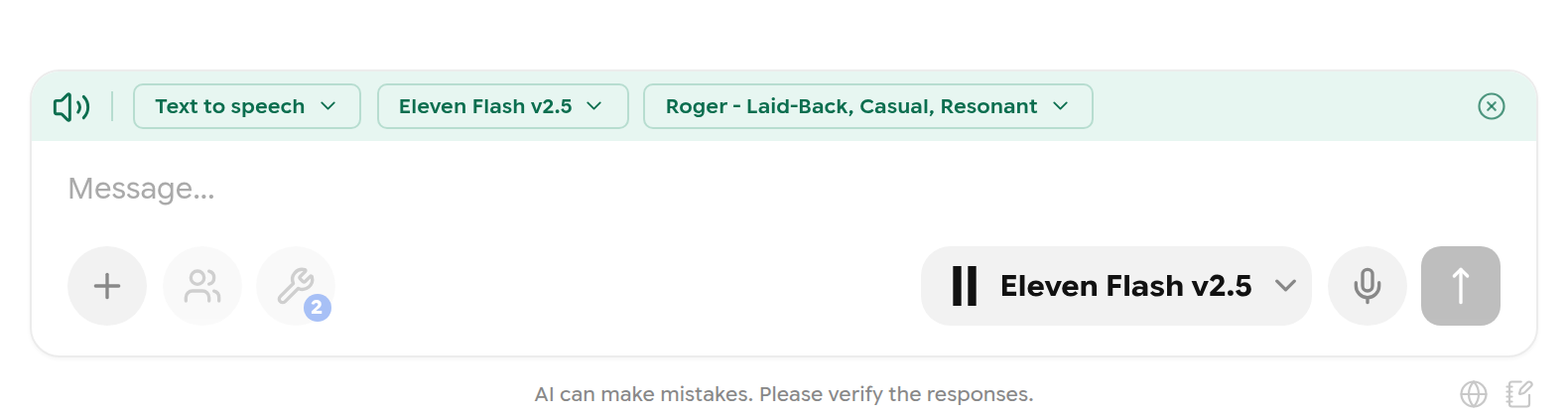 Voice bar with mode, voice model and voice options