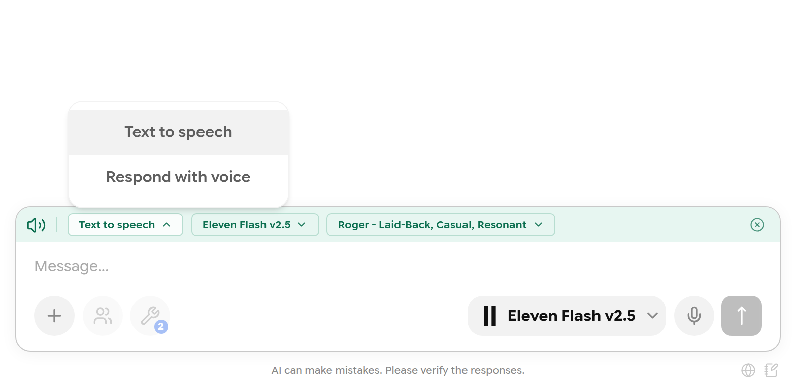 Voice mode options: Text to speech and Respond with voice