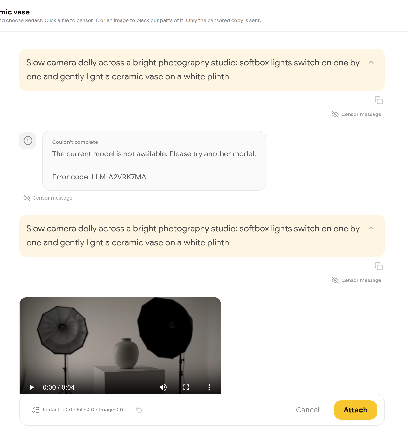 Review conversation screen with Censor message options and Attach button