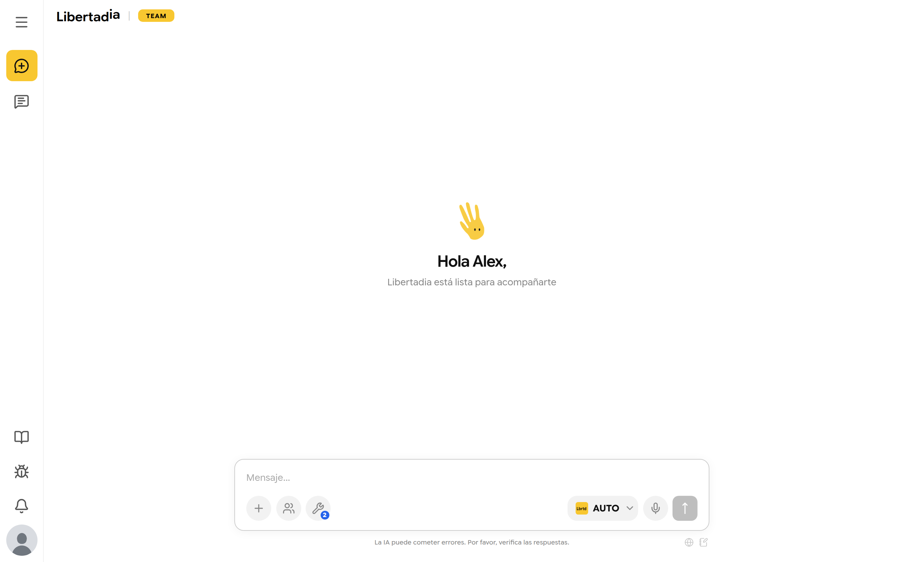 La pantalla de inicio del chat después de iniciar sesión