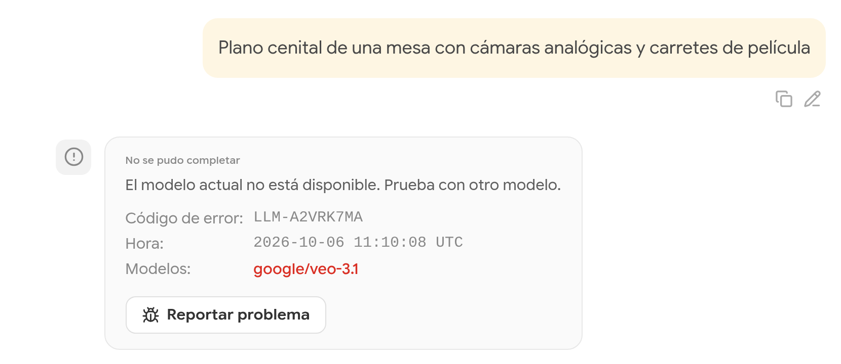 No se pudo completar: El modelo actual no está disponible. Prueba con otro modelo. Código de error LLM-A2VRK7MA